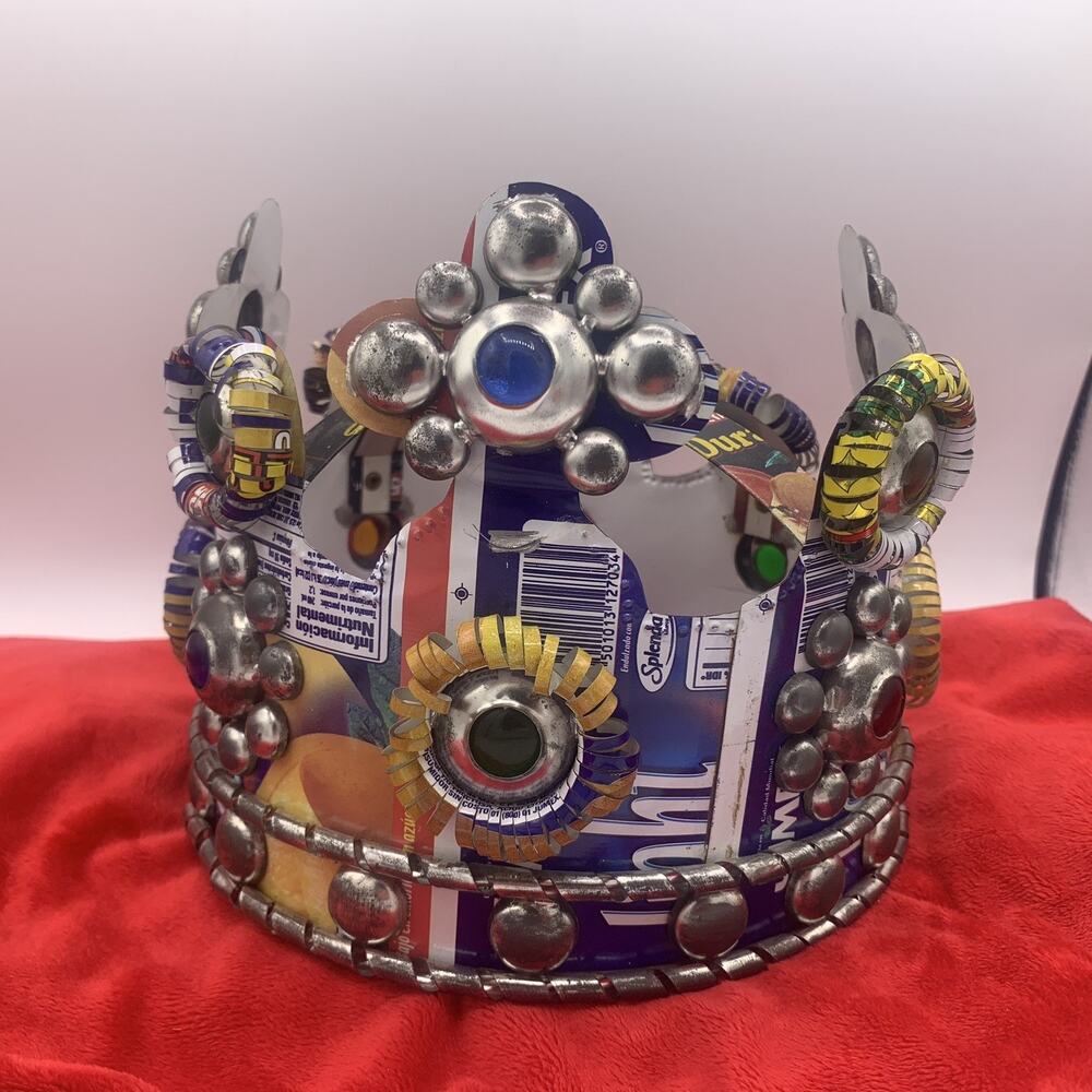 Mexican Handmade Decorative Bejeweled Crown Made From Tin Jumex Cans Unique Art